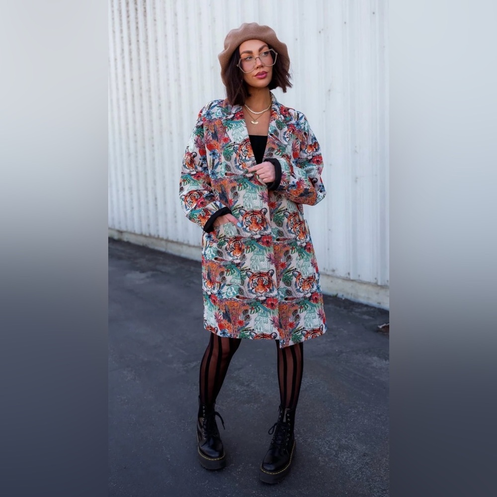 Dressed in LALA ORIGINAL: Scorpio Coat in Wild Soul Jacquard